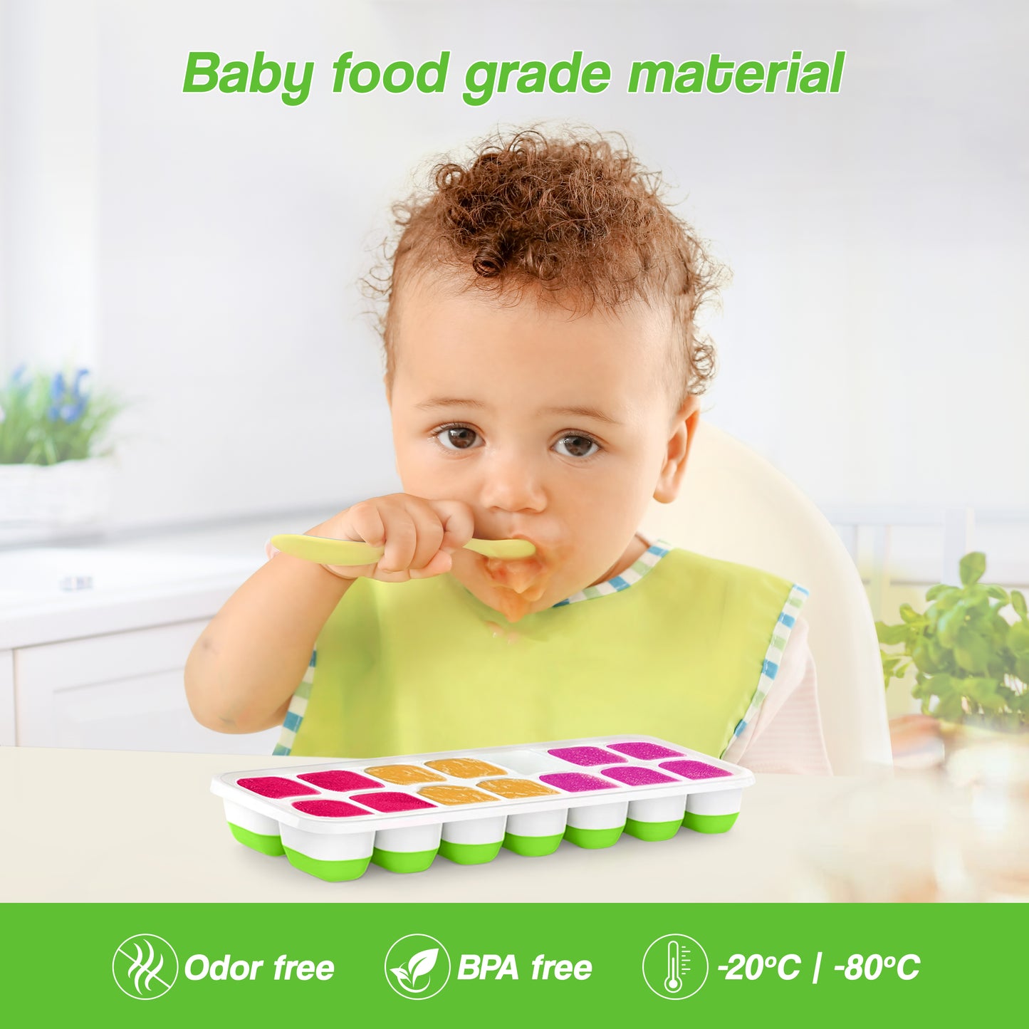 Ice Cube Tray with Lid, Ice Bin, Ice Scoop, Ice Tong, Drinking Straw