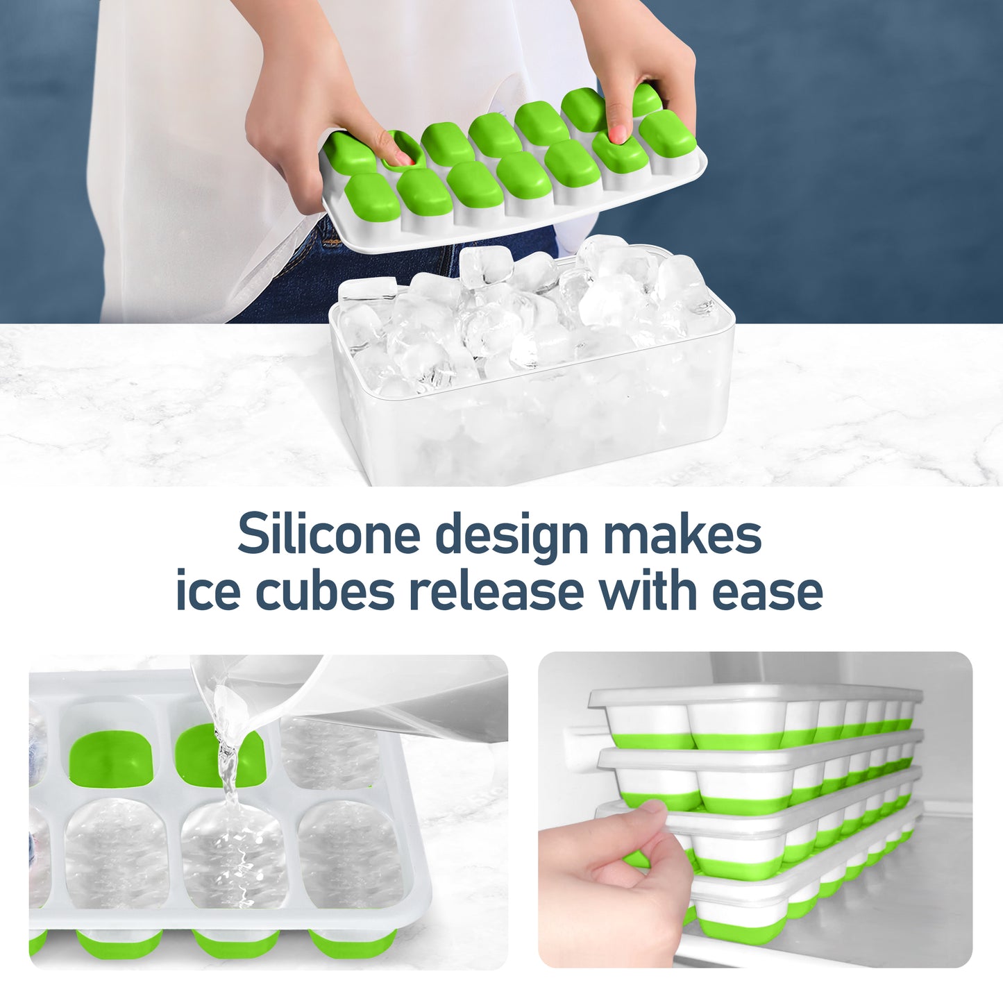 Ice Cube Tray with Lid, Ice Bin, Ice Scoop, Ice Tong, Drinking Straw