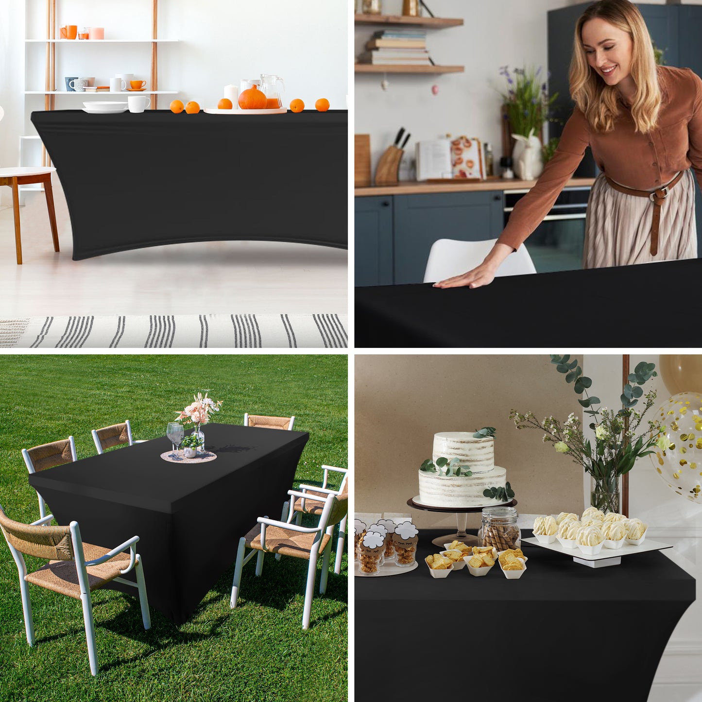 Spandex Rectangular Table Cloth Black Pack of 2