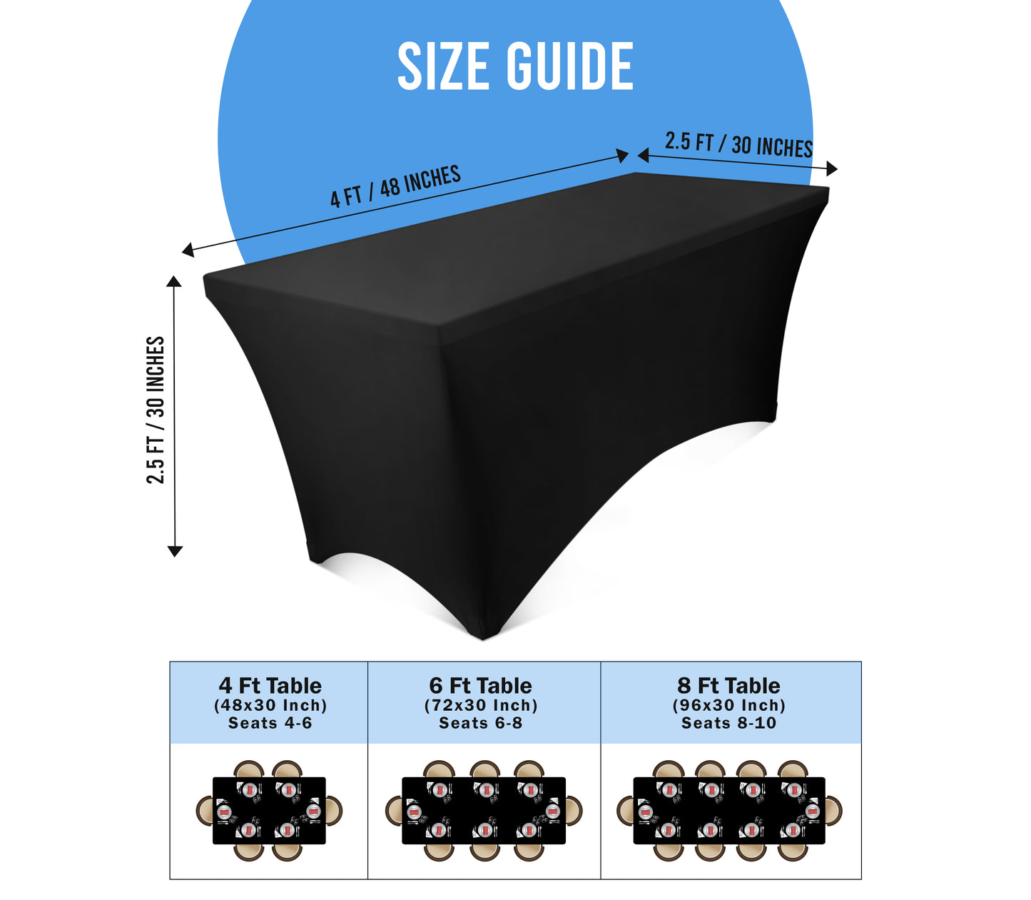 Spandex Rectangular Table Cloth Black Pack of 2